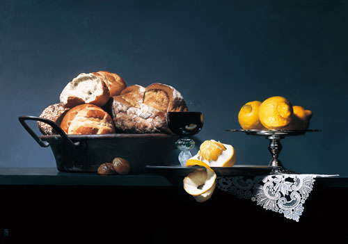 静物画　秋刀魚とレモン　版画 G-Call 「時を超えて－静物と風景画展」