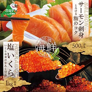 サーモン刺身 と北海道産塩いくら　海鮮セット