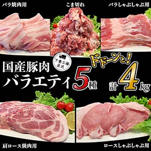 国産豚肉バラエティ5種4kg（小分け真空包装）【下妻工場直送】　　
