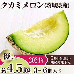 茨城県産タカミメロン約4.5kg（3〜6個）【先行予約】5月中旬〜6月下旬発送予定　