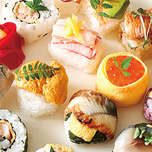梅守本店
<br>夏の手鞠わさび葉寿し